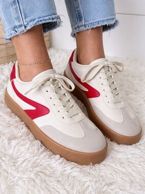 DV by Dolce Vita Russo Sporty Lace Up Platform Sneakers White Red Size 7.5